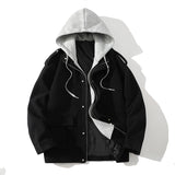 Men's Autumn New White Bottom Fake Two Piece Hooded Thickened Wool Coat Jacket