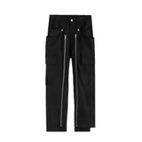 Trendy Detachable Overalls Handsome Men's Trendy Brand Street Hip-hop Straight Trousers Men's Functional Y2k Zipper Design Pants