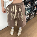 High Street Casual American Printing Loose Sports Shorts Summer New Breathable Waist Drawstring Fashion Slit Straight Pants