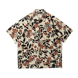 Foesce Oversize American Retro Floral Printed Short Sleeve Shirt Hip Hop Loose Casual for Men Women Shirts