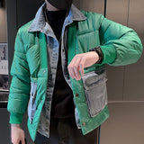 Fake Two-piece Contrast Lapels Jacket Men Winter Korean Trend  Short Jacket Men Top Quality Solid Color Thick Coat Snow Parka