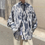 Blue Black Tie-dye Shirt Men Fashion Retro Casual Shirt Men Streetwear Korean Loose Long-sleeved Shirts Mens Striped Shirt M-2XL
