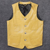 Foesce Real Leather Vest Men Vest Pure Cowhide Real SheepSkin Leather Jackets Men Vintage Autumn Motocycle Jacket 4XL Jaqueta