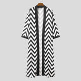 Foesce Men Printed Cardigan Long Style Shirt 3/4 Sleeve Open Stitch Outerwear Streetwear Sexy Fashion Casual Men Clothing