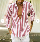 Men's Casual Blouse Shirt Stripe Printing Loose Tops Long Sleeve Tee Shirt Spring Autumn Casual Handsome Men's Shirts New