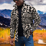Vintage Leopard Jackets Men Spring Loose Long Sleeve Button-down Turn-down Collar Casual Coats Mens Fall Fashion Outerwear