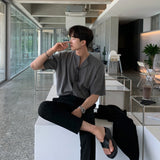 Summer Men's Short Sleeved Knitted Cardigan T-shirt Korean Fashion Trend Casual T Shirt Loose Solid Color Coats Tshirt