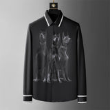 High Quality Dog Rhinestones Shirts for Men Long Sleeve Casual Shirt Autumn Business Social Formal Dress Shirt Party Tuxedo
