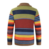 Men's Knitted Cardigan New Sweater Jacket Autumn And Winter Lapel Spell Color Knitted Sweater
