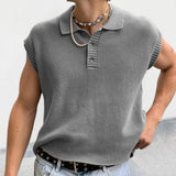 Leisure Solid Knitting Tops Men Sleeveless Buttoned Turn-down Collar Knit Vest Shirts Spring Summer Men's Clothing Fashion