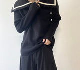 Darkwear Large Lapel Pullovers Men's Loose Versatile Thickening Contrast Color Long Sleeve Knitting Sweater