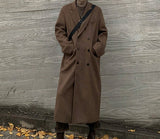 Men's Woolen Coat Long Autumn Winter Thickened Korean Fashion Loose Trend Casual Trench Solid Color Male Tops