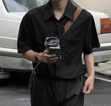 Foesce Men Shirts Solid Lapel Short Sleeve Button Summer Men Clothing Streetwear Loose Korean Style Casual Shirt S-5XL