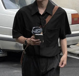 Foesce Men Shirts Solid Lapel Short Sleeve Button Summer Men Clothing Streetwear Loose Korean Style Casual Shirt S-5XL