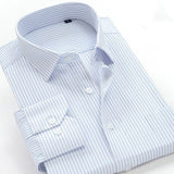 Classic striped men's business casual long-sleeved shirt brand clothing gentleman elegant wedding party loose shirt