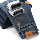 Winter New Men Fleece Jeans Business Casual Stretch Fitted Straight Denim CowBoy Student Trousers Male Classic Thick Warm Pants