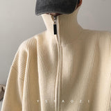 Foesce New Turtleneck Sweater Cardigan Men Winter Korean Fashion All-match Solid Color Zipper Knitted Cardigan for Men Streetwear
