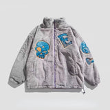Vintage skull embroidered lamb fleece jacket men's winter new king size zipper casual top cotton cotton zipper cardigan