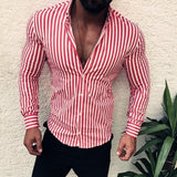 Casual Long Sleeve Buttoned Turn-down Collar Men's Shirt Striped Printed Slim Shirts Spring Fashion Men Clothes Streetwear