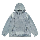 Men's Trendy Brand Loose Niche Design Coat Sweater China-Chic Brand American Style Washed Retro Denim Hooded Sweater New