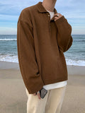 Autumn Men's Polo Collar Lightweight Sweater Men's Loose Korean Fashion Kintwear Long Sleeve Oversized Clothes Male