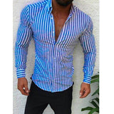 Casual Long Sleeve Buttoned Turn-down Collar Men's Shirt Striped Printed Slim Shirts Spring Fashion Men Clothes Streetwear