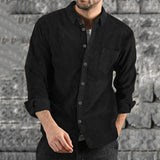 Foesce Leisure Slim Fit Solid Color Corduroy Shirts Men Fall Fashion Turn-down Collar Buttoned Cardigan Tops Mens Spring Fashion Shirt