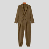 Men Jumpsuits Solid Lapel Long Sleeve Streetwear Double Breasted Rompers Elegant Fashion Casual Men Overalls S-5XL
