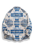 Foesce Shirt Jacket for Men Ethnic Geometric Pattern Coats Button Fly Overshirts Jacket with Flap Pocket Winter Outerwear Tops