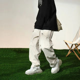 Harajuku Japanses Patch Pocket Trousers Men's Cargo Pants Streetwear Wide Leg Pants Unisex Simple Style Loose Straight Pants