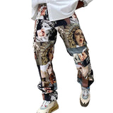 Men Pants Spring/Autumn Streetwear Printed Pants Straight Loose Mid Waist Casual Trousers Men Fashion Full Length Pants