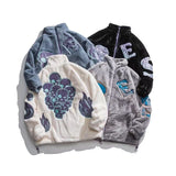 Vintage skull embroidered lamb fleece jacket men's winter new king size zipper casual top cotton cotton zipper cardigan