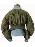 Loose Fit Green Denim Big Size Pleated Jacket New Lapel Long Sleeve Women Coat Fashion Tide Spring Autumn