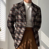 Woolen Blen Dplaid Retro Blazer Hombre  Casual  Men's Coat Slim Long Sleeve Gentleman Suit Blazers Chaquetas Hombre De Vestir