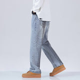 Men punky designer Skelton print Y2K clothing Vintage HIgh waist male denim pants