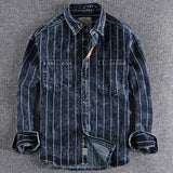 European Fashion Big and Tall Mans Jeans Shirt Spring Summer Men's Stripe Shirt Denim Travel Street Shirts Brand Mans Clothing