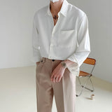 Men's Korean Style Loose Long Sleeved High-quality Shirts Fashion Solid Color Lapel Collar Business Shirts Top Clothes