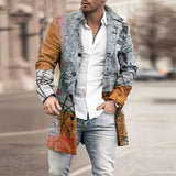Winter Men Fashion Graphic Printing Woolen Coats Leisure Turn-down Collar Button-up Long Sleeve Jacket Mens Fall Trend Outerwear