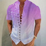 Vintage Graphic Print Mens Shirt Loose Buttoned Stand Collar Short Sleeve Tops Shirts 2023 Summer Casual Daily Shirt Men Clothes