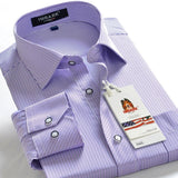 Classic striped men's business casual long-sleeved shirt brand clothing gentleman elegant wedding party loose shirt