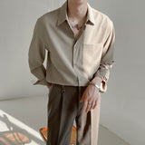 Men's Korean Style Loose Long Sleeved High-quality Shirts Fashion Solid Color Lapel Collar Business Shirts Top Clothes