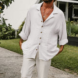 Foesce Men's White Casual Tops T Shirt Man Blouse Long Sleeve Vintage Cotton Linen Shirt Men Loose Baggy Shirts Silk Ropa Chemise Homme
