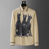 High Quality Dog Rhinestones Shirts for Men Long Sleeve Casual Shirt Autumn Business Social Formal Dress Shirt Party Tuxedo