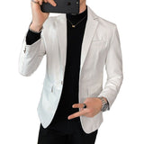 Foesce New Autumn Faux PU Leather Suit Jacket Men Korean Trendy Slim Fit White Red Black Fashion Streetwear Blazer Coat Male