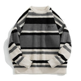 Winter Warm retro Sweater Men Trend stitching Turtleneck Mens Pullover thick Slim stripe Sweaters Tops Knitted Men's Jumper