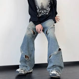Foesce Cyber Y2K Fashion Hollow Out Baggy Jeans Pants For Men Clothing Straight Women Wide Leg Old Denim Trousers Vetements Homme
