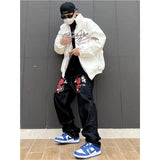 Foesce Y2K Korean Men Women Black Harajuku Cartoon Straight Denim Grunge Trousers Jeans Print Baggy Jean Pants Streetwear Brand Clothes