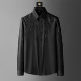 Foesce Rhinestones Shirts for Men Solid Color Long Sleeve Casual Shirt Slim Social Party Tuxedo Business Formal Dress Shirts