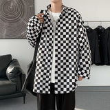 Spring Oversize Checkerboard Shirts Men Clothing Baggy Blouse Fashion Korean Street Long Sleeve Button Coat Tops Male Plus Size
