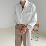 Foesce Spring New Senior Long Sleeve Button Down Shirts for Men Korean Fashion Loose Drape Solid Color All-match Men's Shirt Blouse